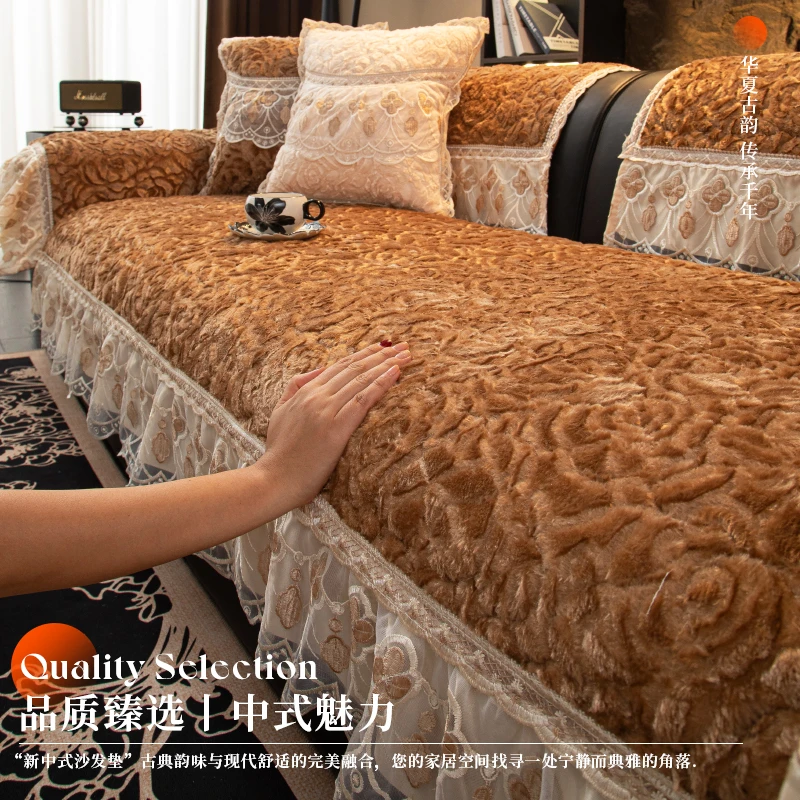 2025新款玫瑰绒沙发垫秋冬季轻奢高档盖布加厚套罩防滑坐垫靠背巾