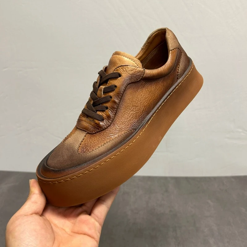 复古男鞋2024新款真皮休闲潮鞋男黑色软底时尚单鞋舒适低帮男板鞋