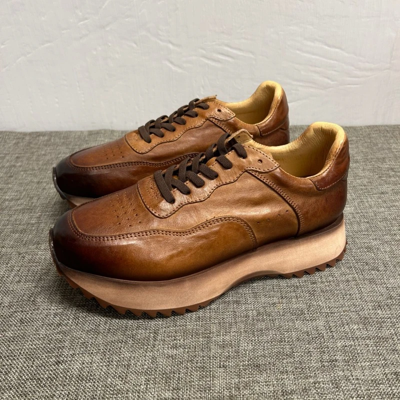 复古潮鞋男2025春秋季新款真皮休闲鞋男时尚百搭潮流低帮鞋男鞋子