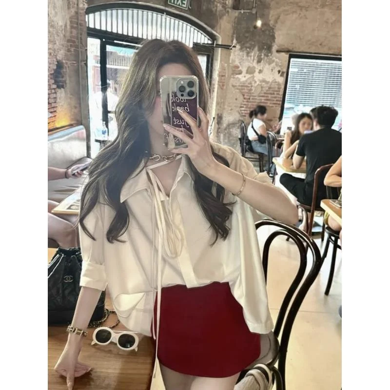 套装女2024夏季新款初恋感辣妹高级感白色衬衫上衣高腰显瘦半身裙