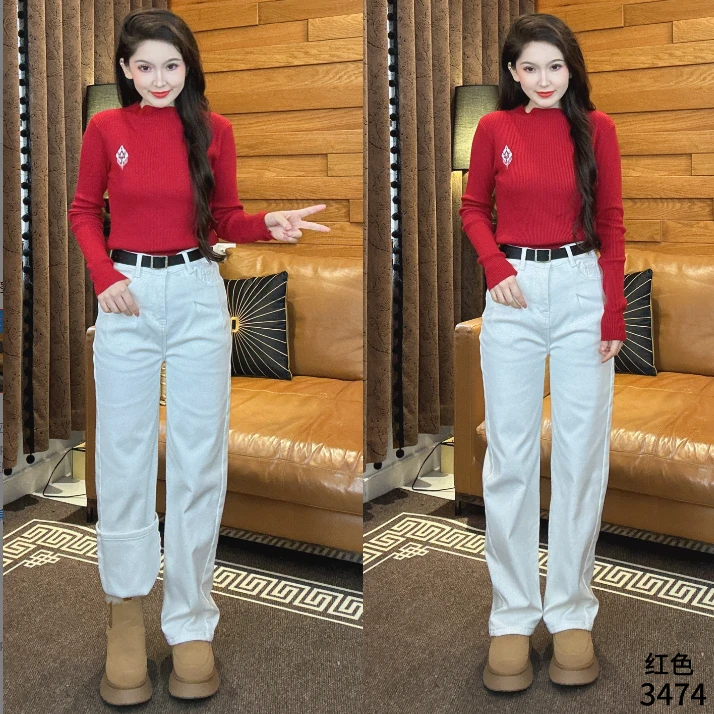 Saeda女装时尚高级感Atlas上衣+加绒裤子+腰带YF3474