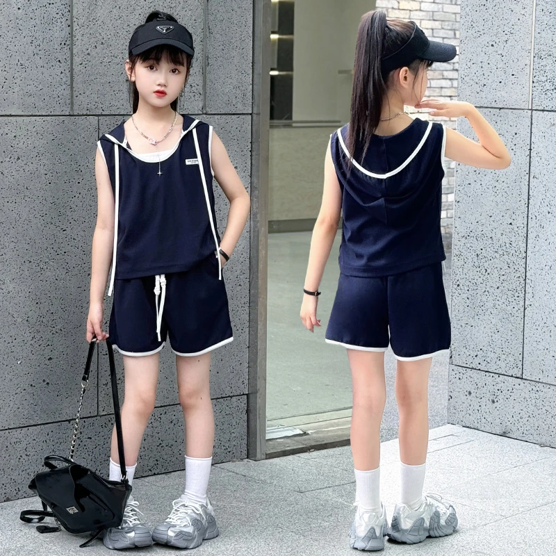 【JN专属】女童套装夏装2024新款三件时髦儿童装短袖夏季大童夏天