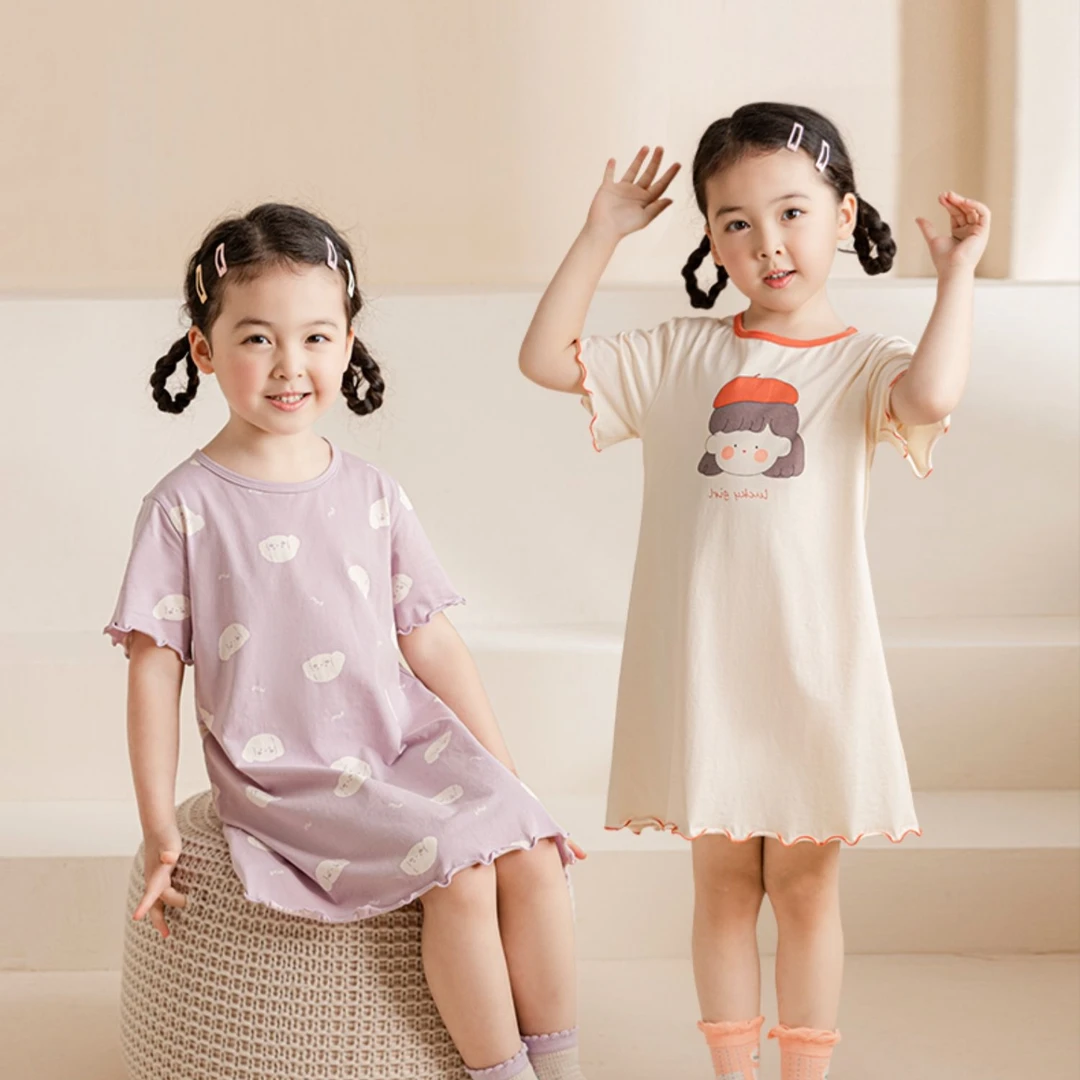 女童夏季短袖睡裙莫代尔夏季短袖儿童宝宝a类睡衣公主风家居服夏