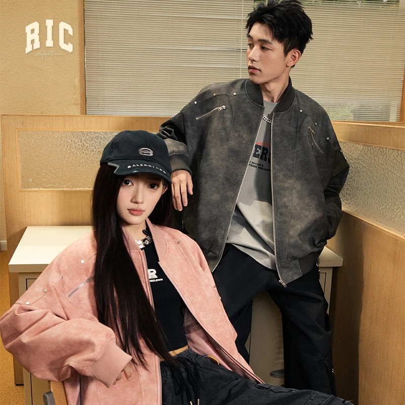 【韩东旼同款】RickyisClown分割线皮衣高级感复古秋款宽松夹克