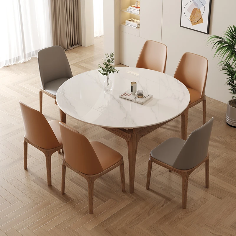 北欧简约家用折叠餐桌方圆两用桌白蜡木家用岩板餐桌吃饭桌圆形桌