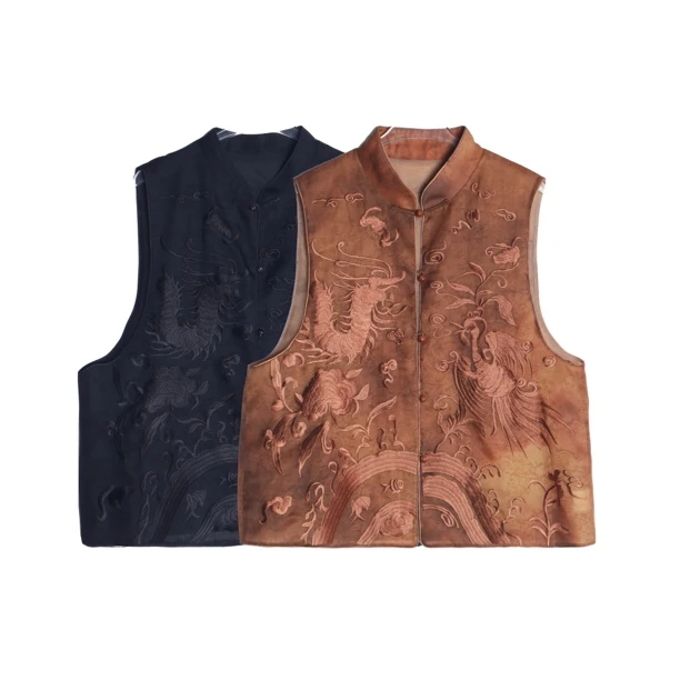 【龙凤·影】前后满绣 真 丝绡 万针重工绣 国风马甲23XC718