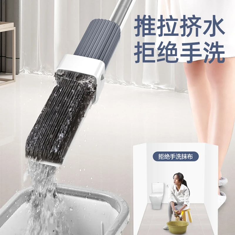 免手洗海绵拖把家用懒人一拖净拖把免手洗滚轮提拉挤水吸水胶棉头