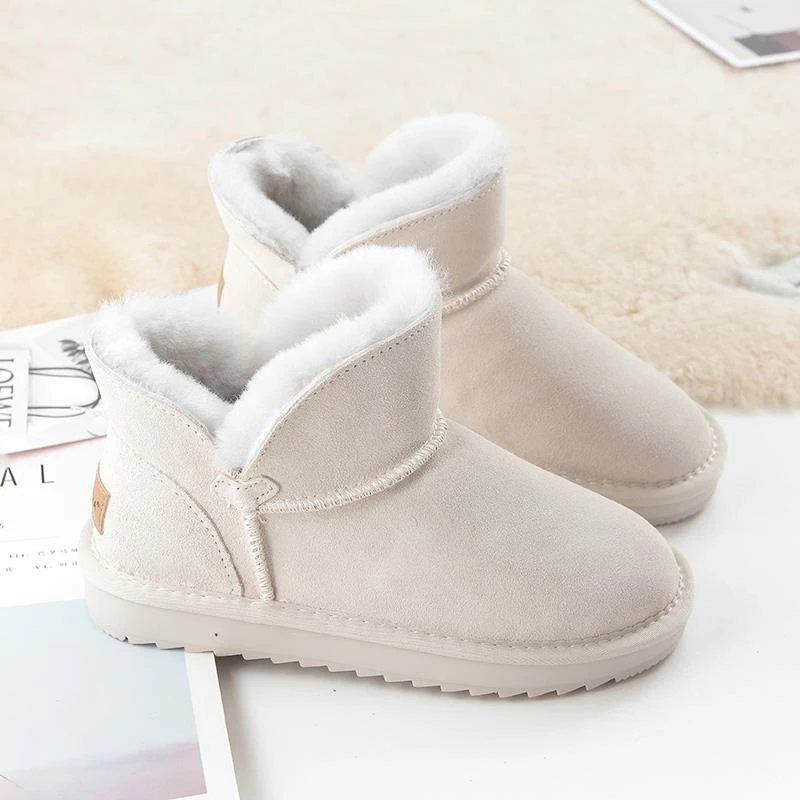 雪地靴女短筒2023新款皮毛一体澳洲低帮保暖加绒防滑牛皮雪地棉