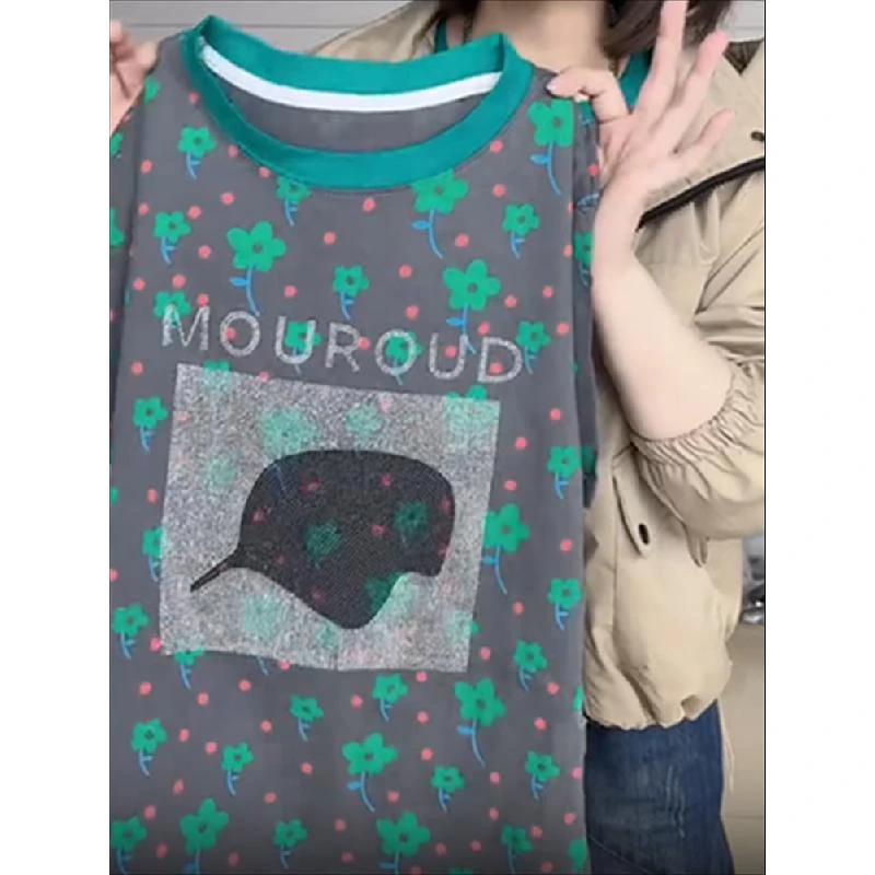 欧货2024夏季新款漂亮洋气小衫碎花上衣女帽子烫钻小花短袖T恤潮t