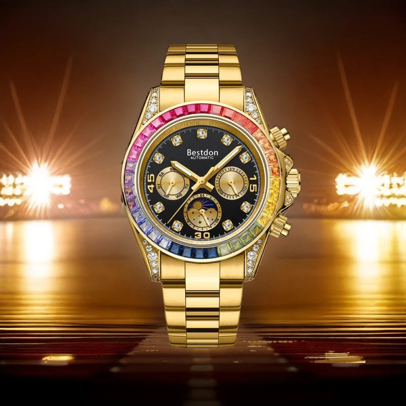 BangDun/邦顿官方正品高端男士腕表带夜光防水日历机械表彩虹迪