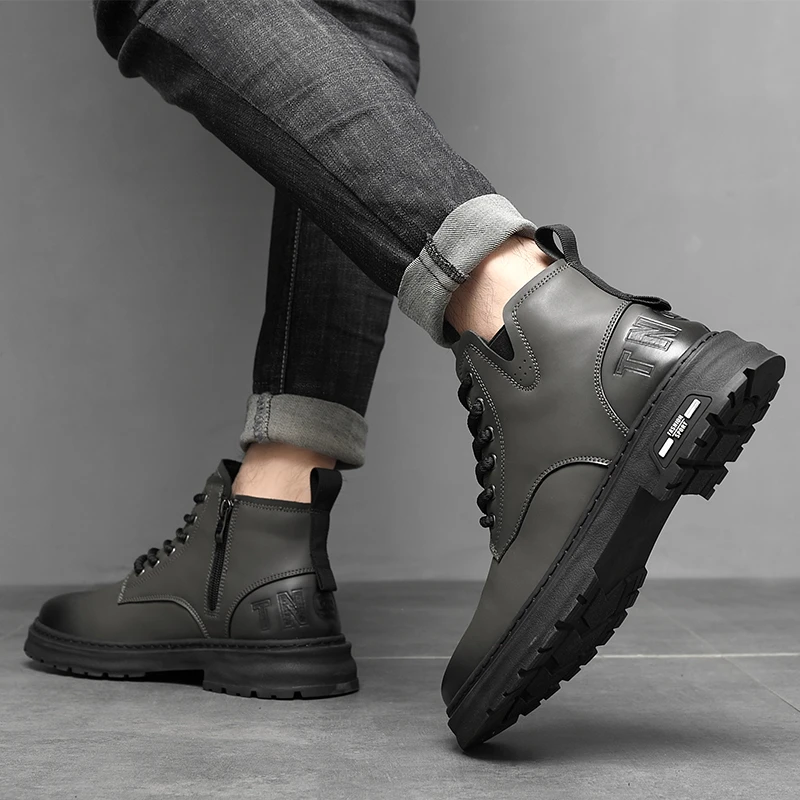 马丁靴男2023新款英伦高帮皮鞋男鞋冬季加绒真皮男士工装二棉靴子