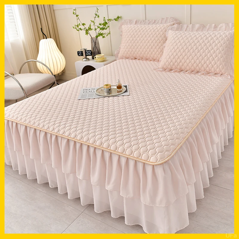 水星新家纺2025新款凉感丝乳胶床裙凉席防滑床可机洗加厚三件套