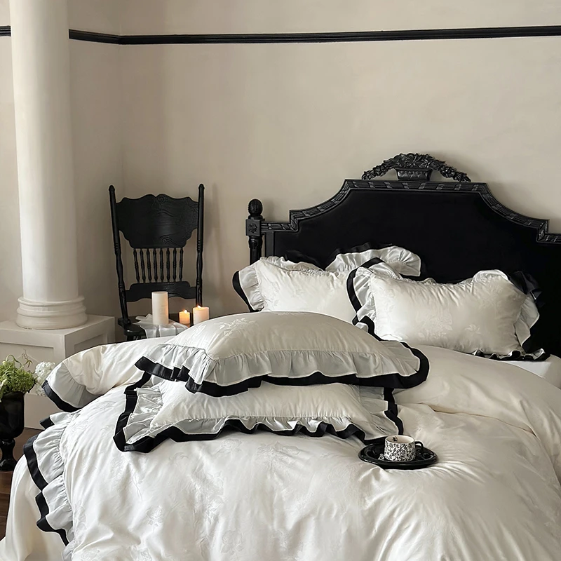 水星新家纺2025新款100支长绒棉提花纯棉四件套全棉少女心公主