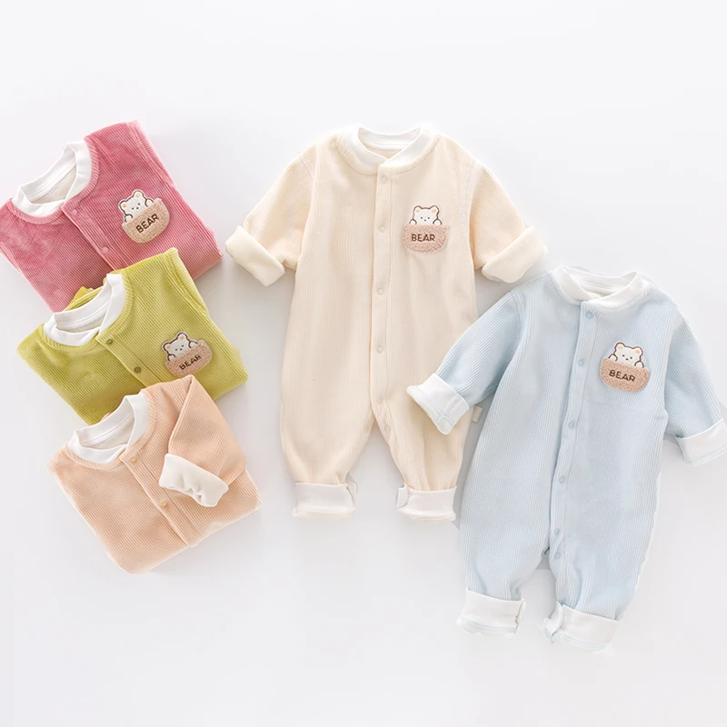 灯芯绒婴儿连体衣保暖加绒哈衣长袖春秋季睡衣宝宝外衣连体保暖衣