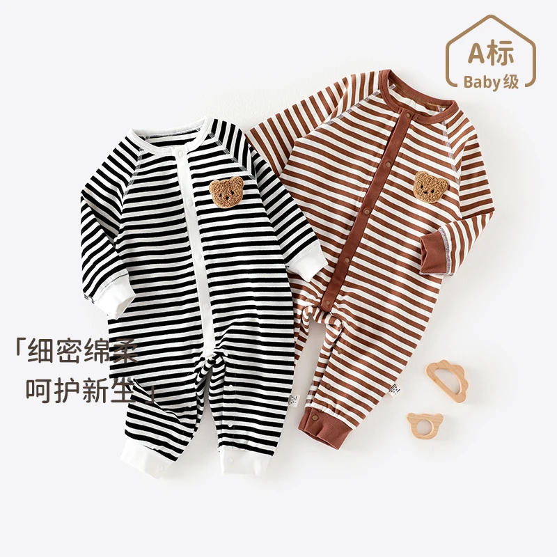春秋新款婴儿衣服长袖连体衣新生儿衣服婴幼可爱外穿服装条纹圆领