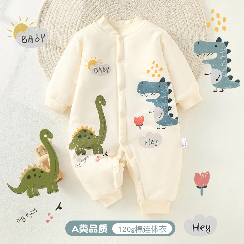 新生儿衣服卡通全棉无骨婴儿连体衣120g夹棉秋冬宝宝外出爬服哈衣