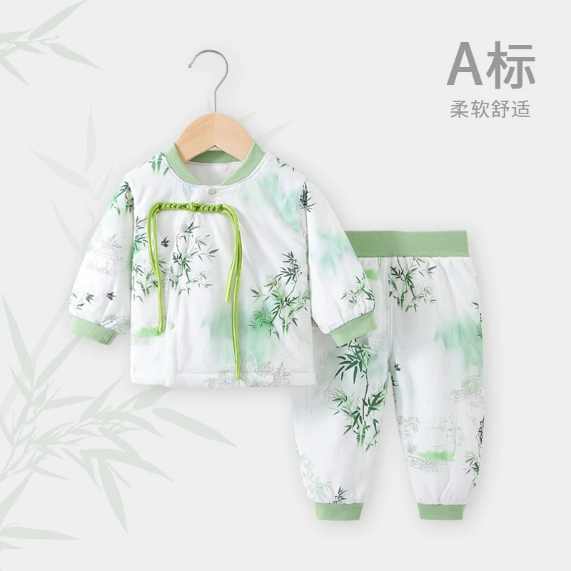 舒适国风分体套装春秋季薄棉宝宝纯棉衣服中式儿童夹棉两件套长袖