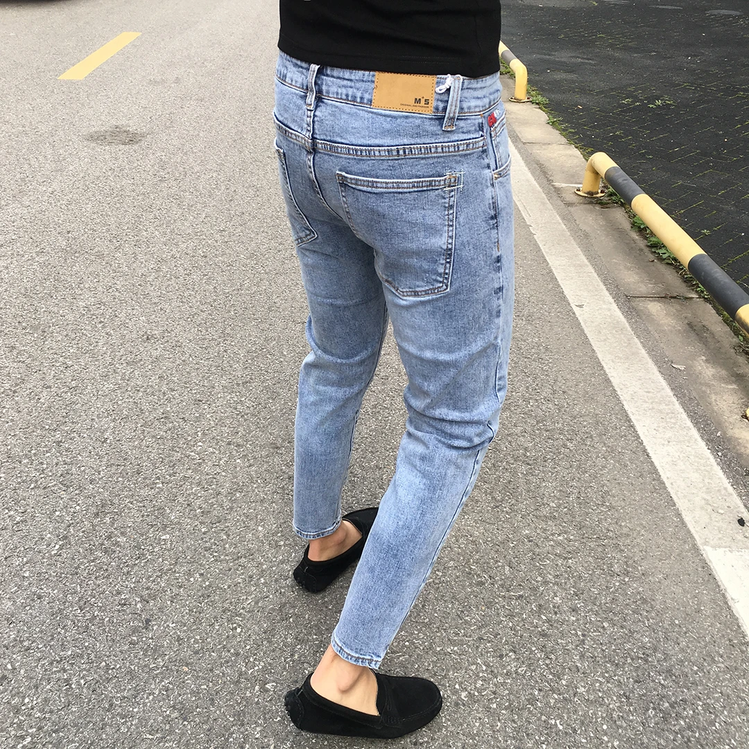 牛仔裤男网红修身小脚浅色九分2023新款春秋韩版潮流新款弹力潮牌