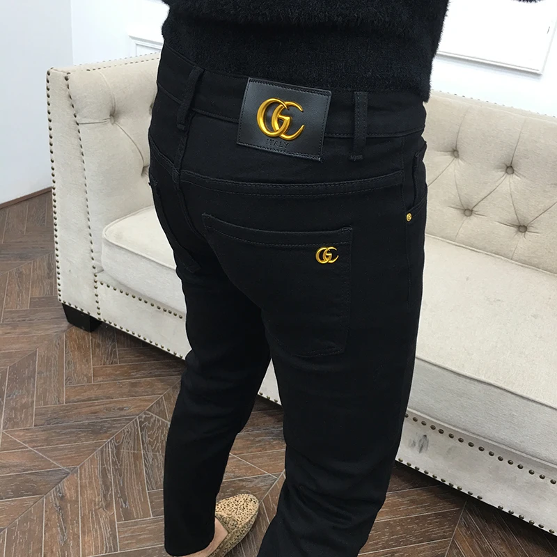 2023新品紧身黑色牛仔裤男修身小脚韩版潮流春秋潮牌精神小伙九分