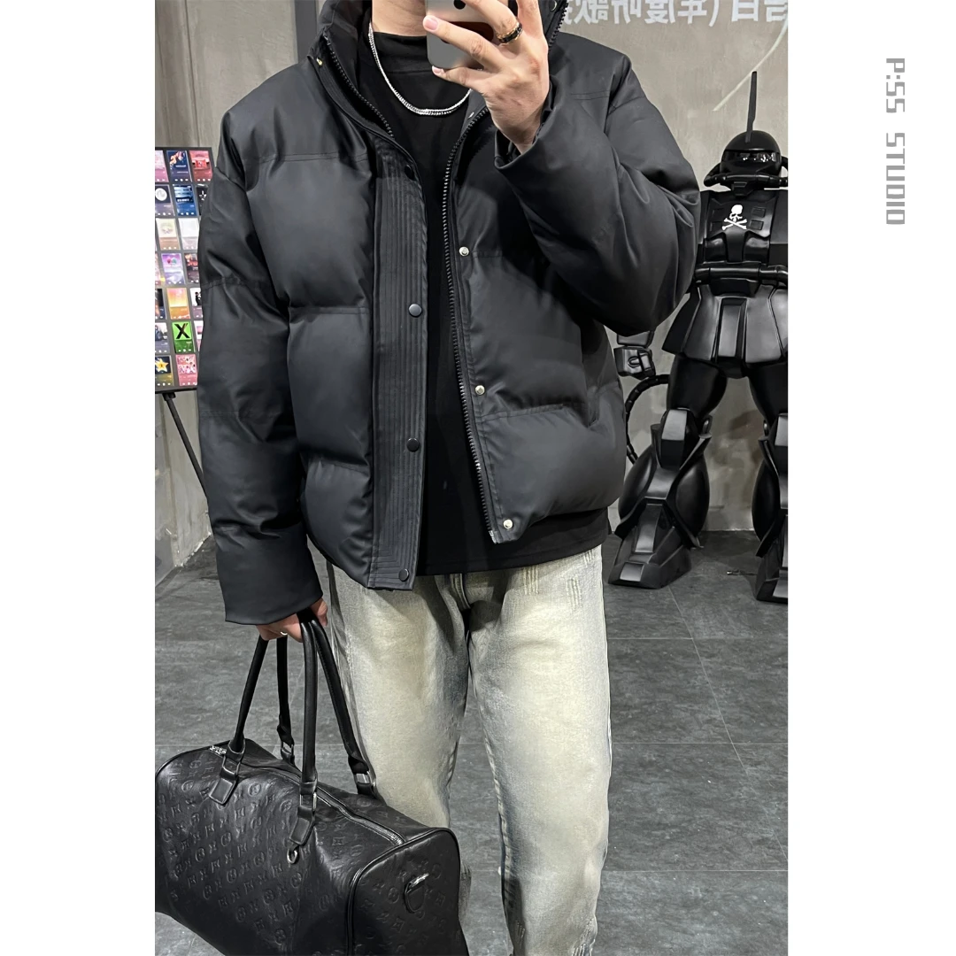 PHYSENSSY2024【简约高级棉服】冬季新款哑光PU皮防污立领宽松外套