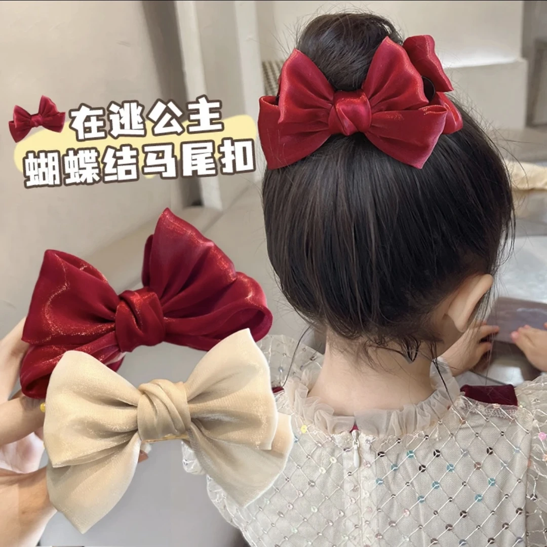 非金属发饰 高级感丸子头发夹双层蝴蝶结盘发夹