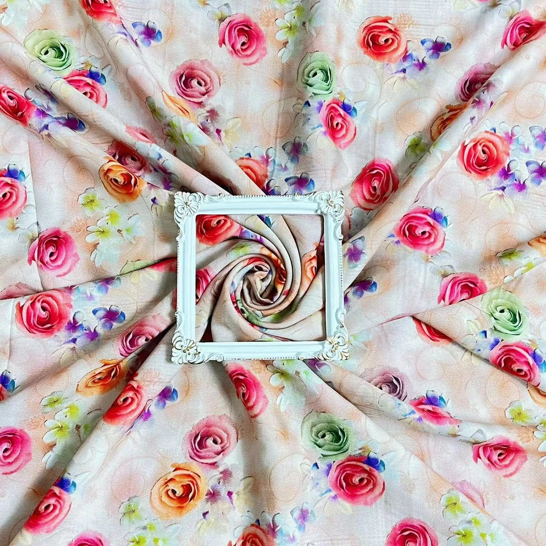 【云锦1店】1108-2号七彩玫瑰花棉绸服装定制布料亲肤