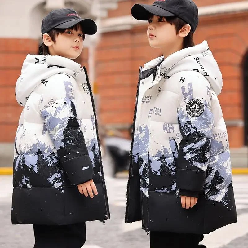 波司澄羽绒服儿童羽绒服男童中长款2024新款中大童渐变冬季加厚白