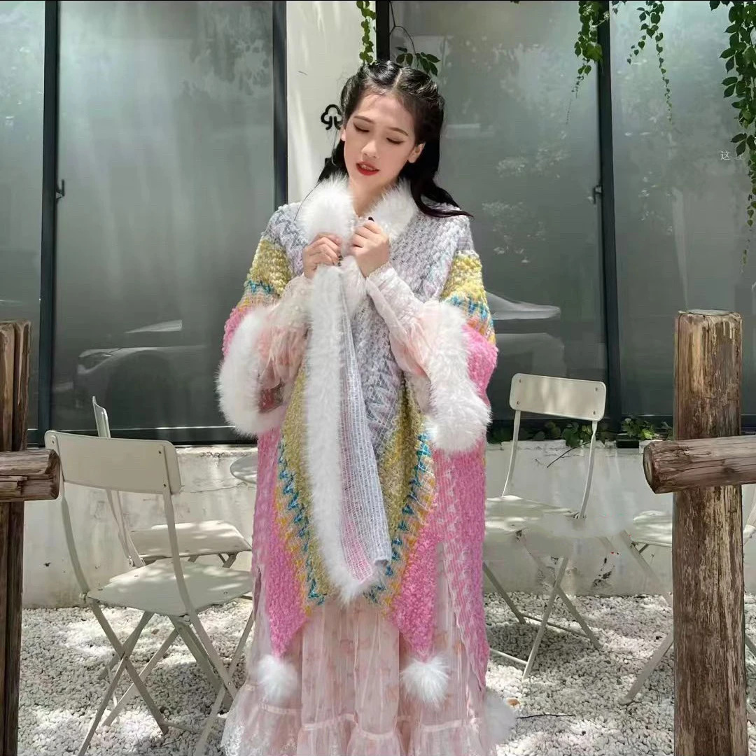 民族风披肩毛领外搭云南丽江大理青海新疆旅游穿搭必备保暖开衫