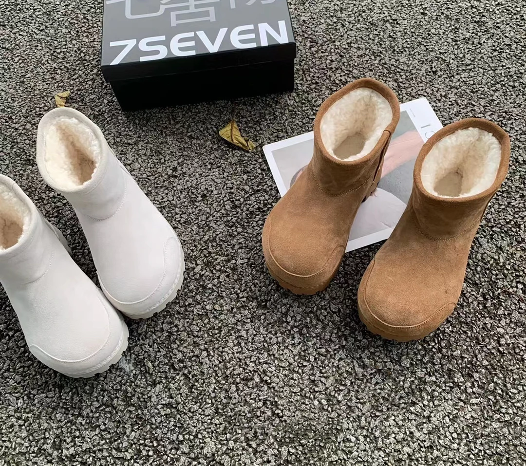 秋冬新款套筒厚底增高大头雪地靴女皮毛一体保暖靴