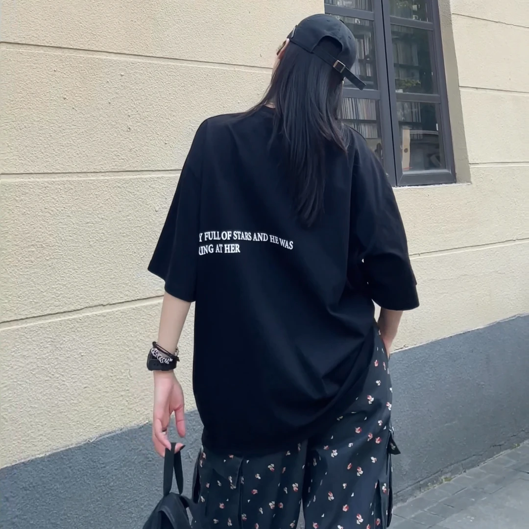 韩版新款后背字母印花短袖上衣洋气休闲百搭打底