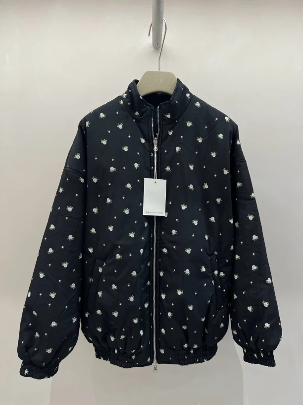 韩版新款双面两穿碎花外套休闲洋气时尚百搭黑色