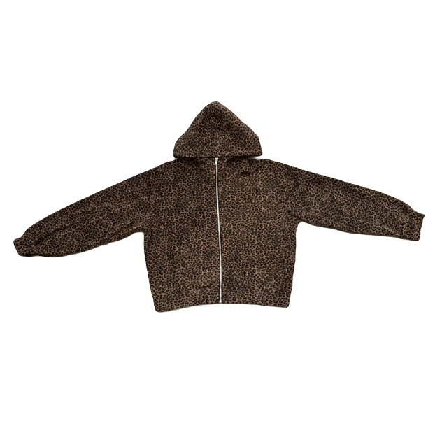 韩版新款豹纹连帽开衫卫衣休闲洋气时尚