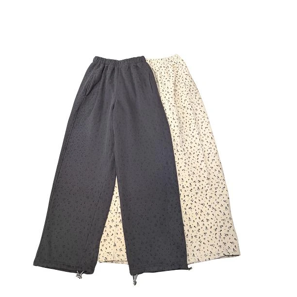 韩版新款碎花加绒直筒休闲裤洋气时尚百搭