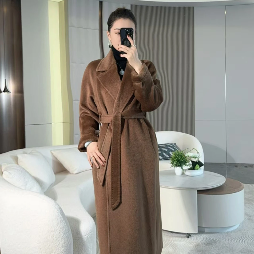 奢香夫人顶奢秘鲁进口羊驼毛苏力绒大衣女中长款气质羊毛呢外套