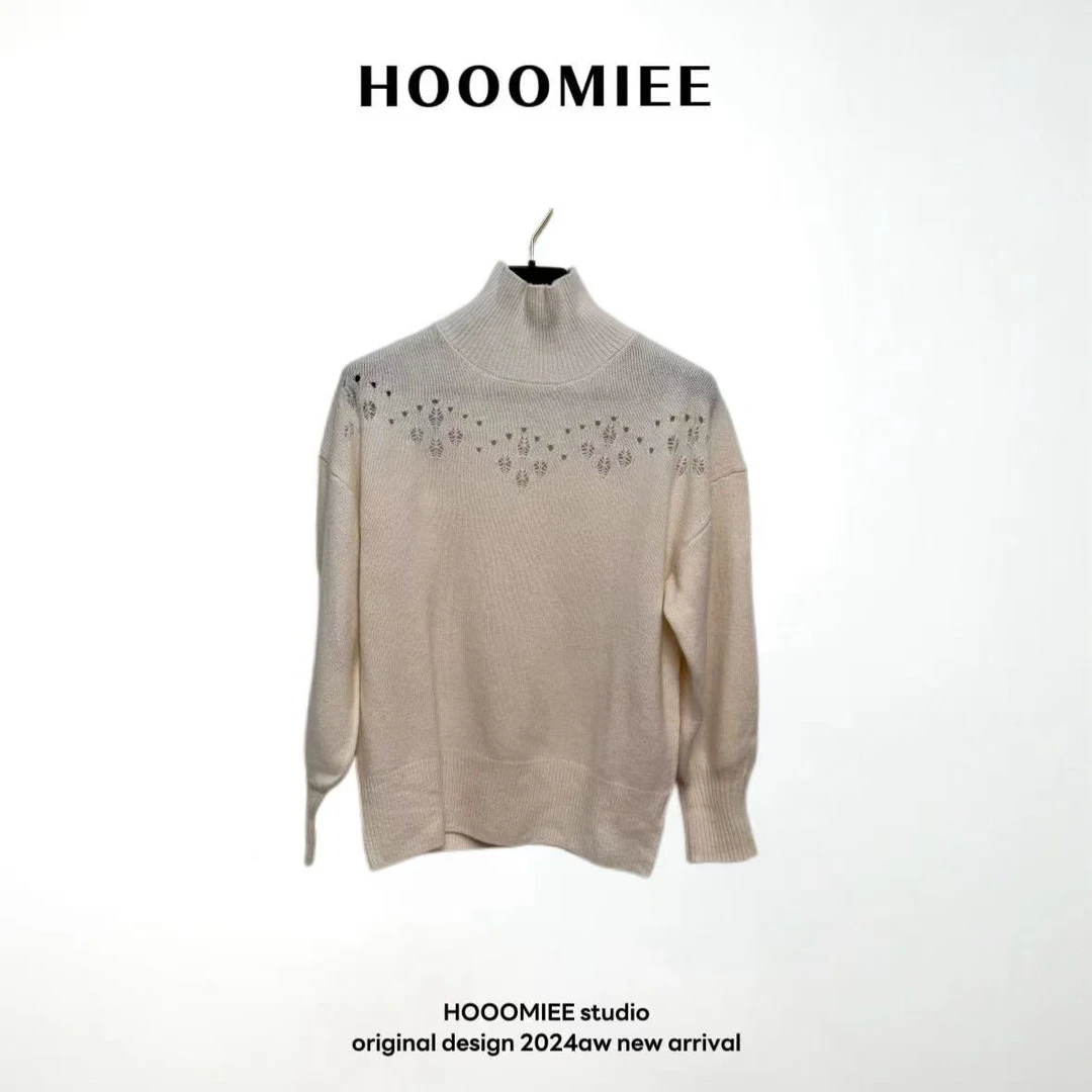 Hooomiee半高领镂空百搭羊毛衫轻奢时尚打底上衣毛针织衫ML23375