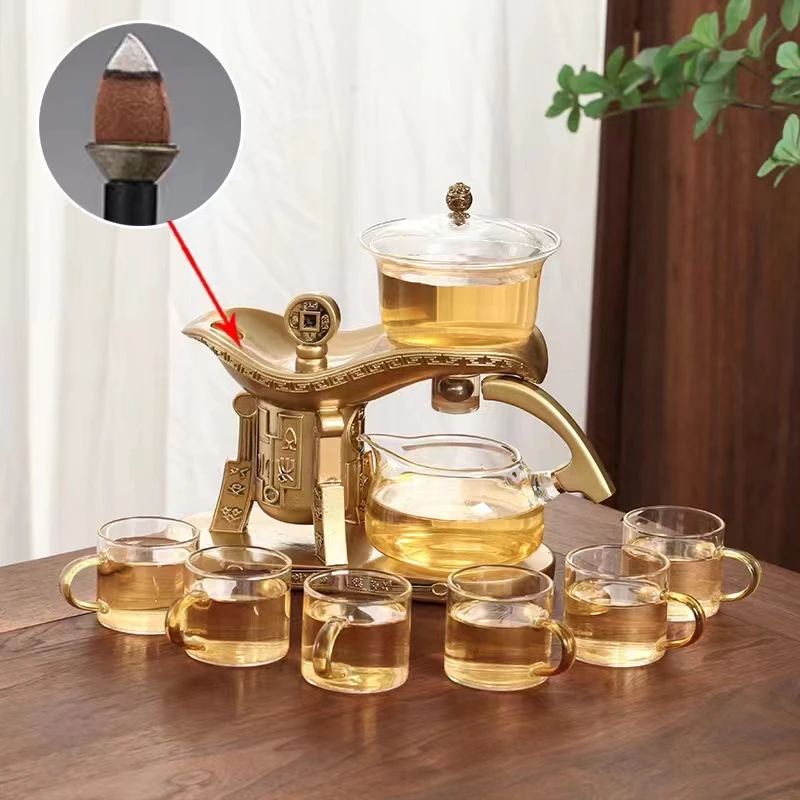 高档简约耐热玻璃神器茶具半自动创意透明轻奢磁吸家用茶杯