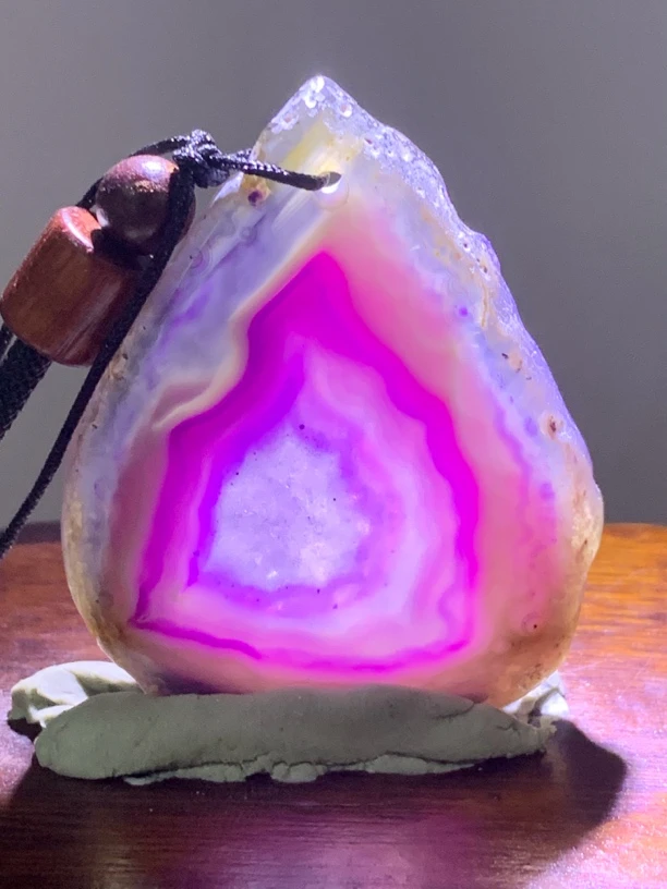 巴西玛瑙原石切片吊坠粉紫色国风正品珠宝1633尺寸45/35/5mm