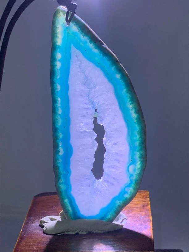 巴西玛瑙原石切片吊坠蓝色国风正品珠宝1634尺寸100/40/5mm