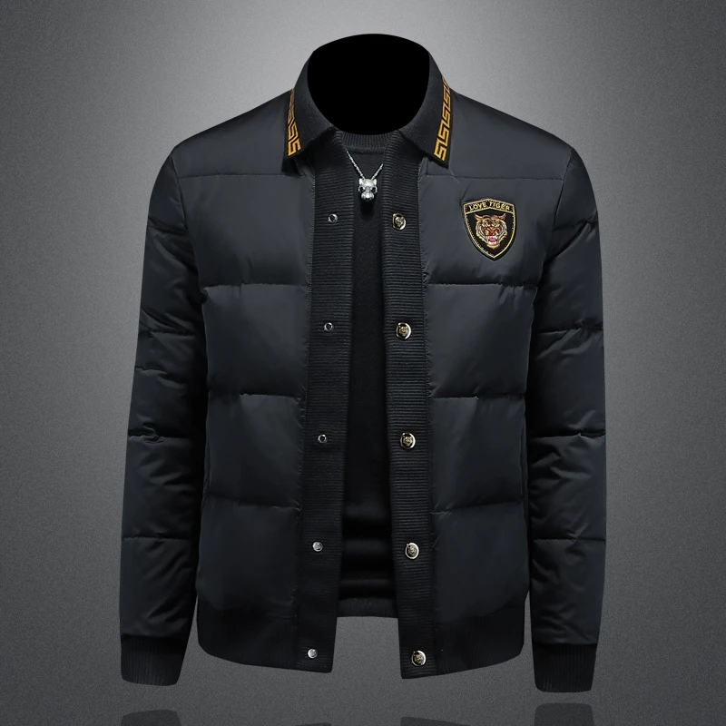 轻奢欧货老虎头刺绣潮牌男士羽绒服冬季新款潮流翻领保暖加厚外套