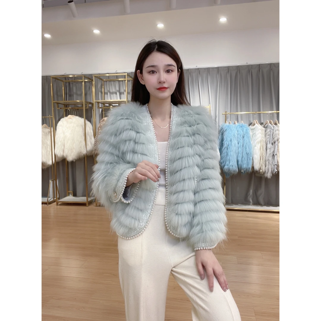 【甜柚柚】2149貉子毛拼獭兔毛皮草外套