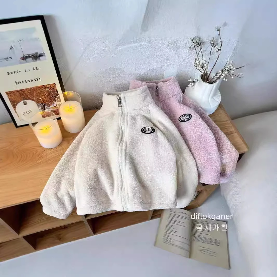 新款立领加绒绒外套毛绒款加厚小童防风秋冬拉链衫男儿童双面百搭