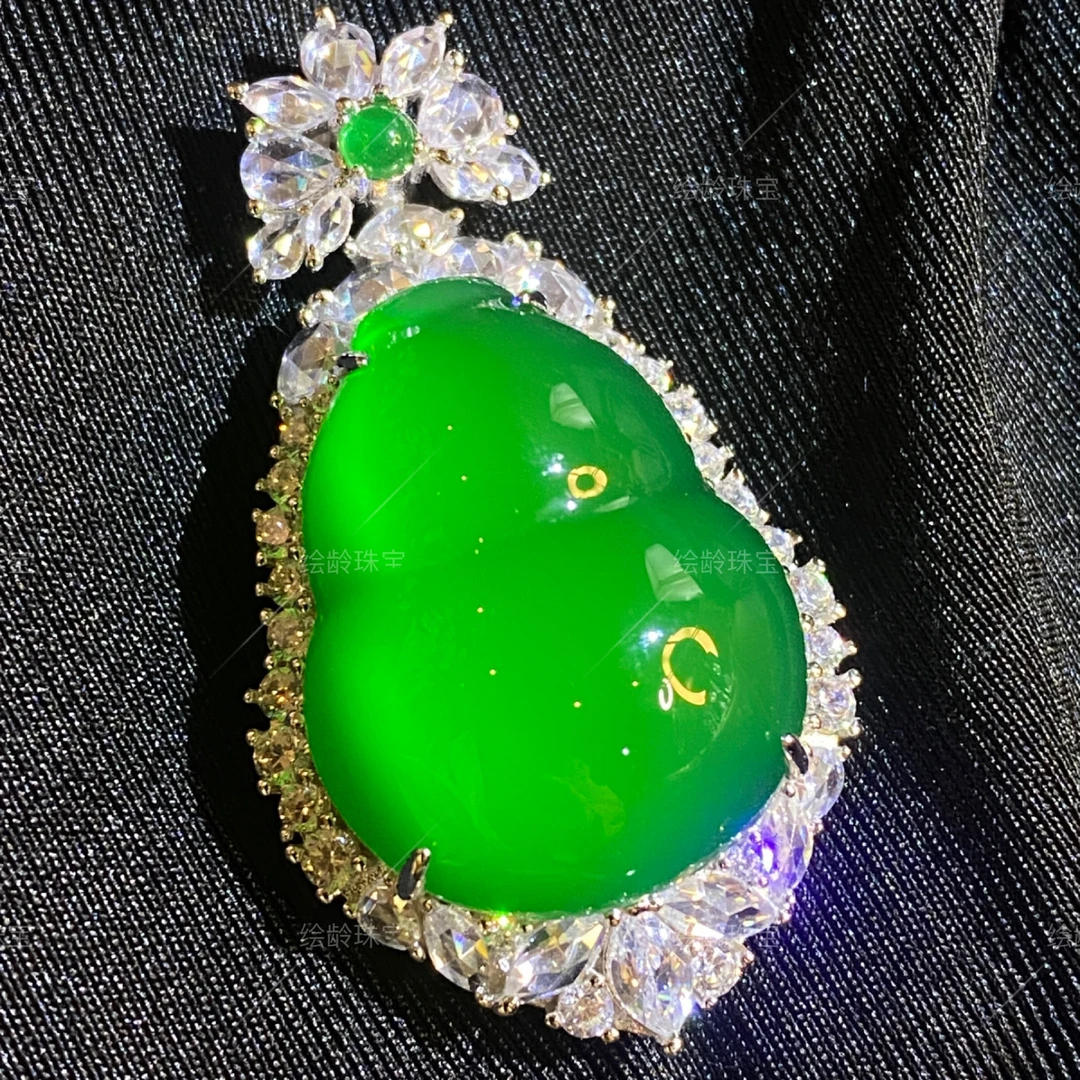 吊坠925银锆石 合成锆石绿色时尚气质轻奢精美葫芦颈饰吊坠