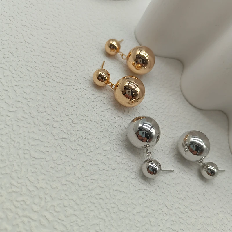 SEASIPARD 925银耳饰 大小双珠耳环小众气质百搭法式简约个性光珠