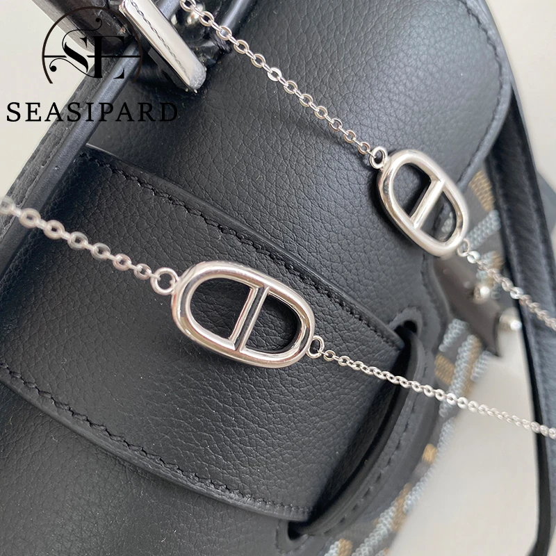 SEASIPARD 坠链均925银 时尚百搭可爱猪鼻子可调节项链毛衣链素款