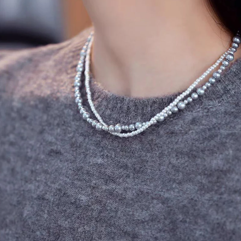 非金属仿珍珠项链 SHIJINMEI  925银双层叠戴项链手工气质时尚款