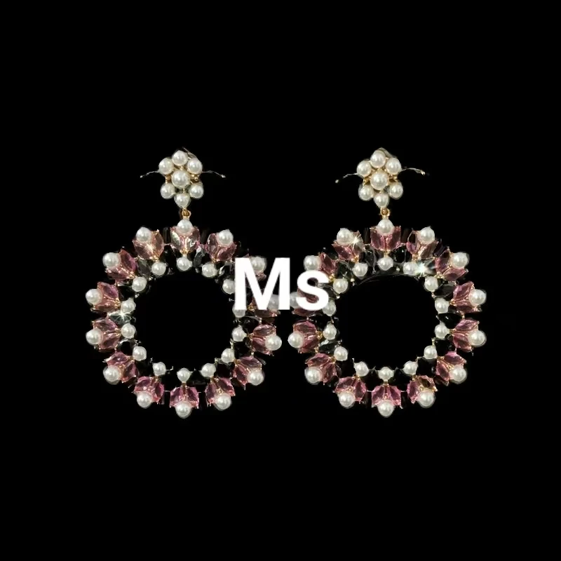 铜合金合成锆石耳饰 设计师款清新气质彩色时尚百搭小众轻奢简约