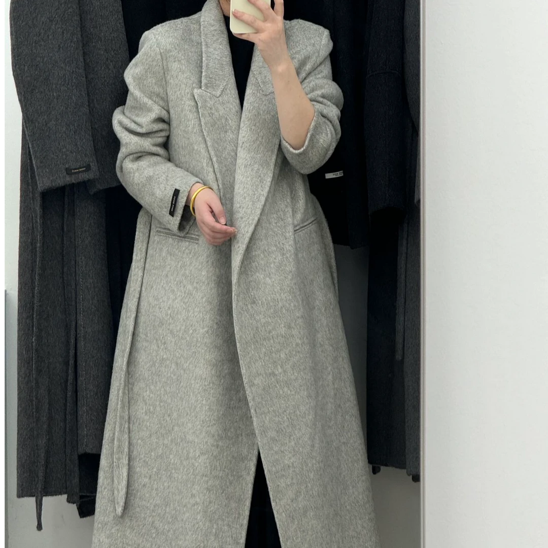 【岁聿】衣长120-130秋冬新款气质超长款微垫肩直筒双面呢大衣