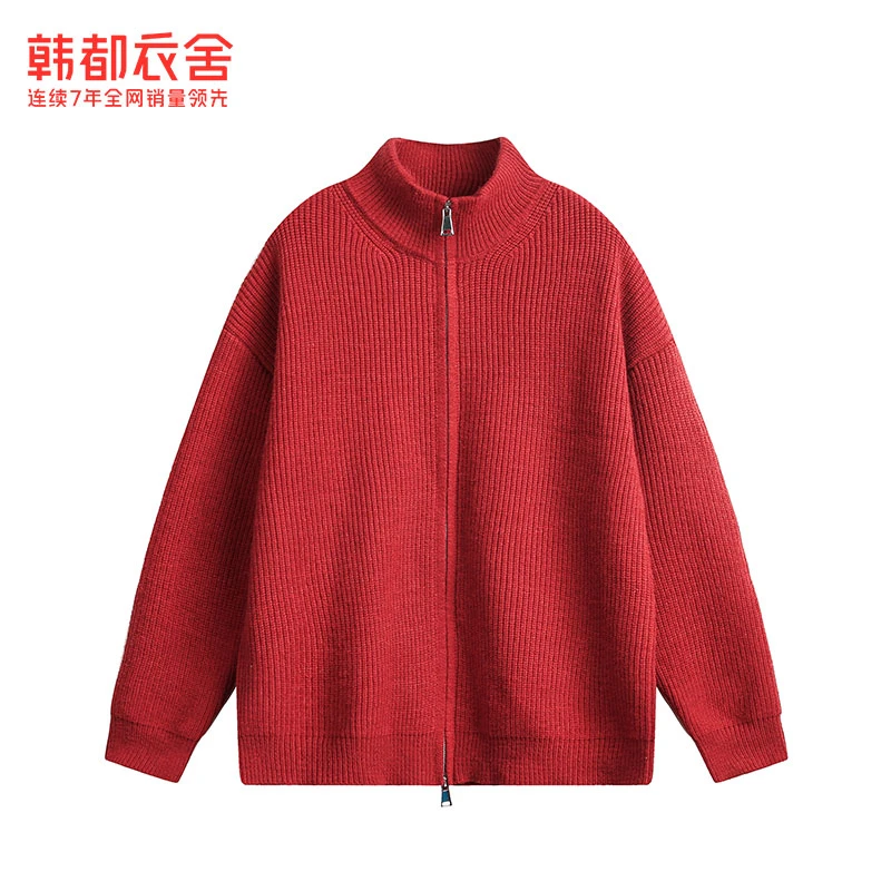 韩都衣舍轻奢针织衫秋冬季拉链外套男女同款开衫毛衣百搭休闲上衣