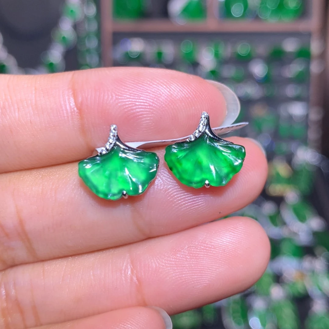 【闪购商品】翡翠耳饰银S925镶嵌天然翡翠