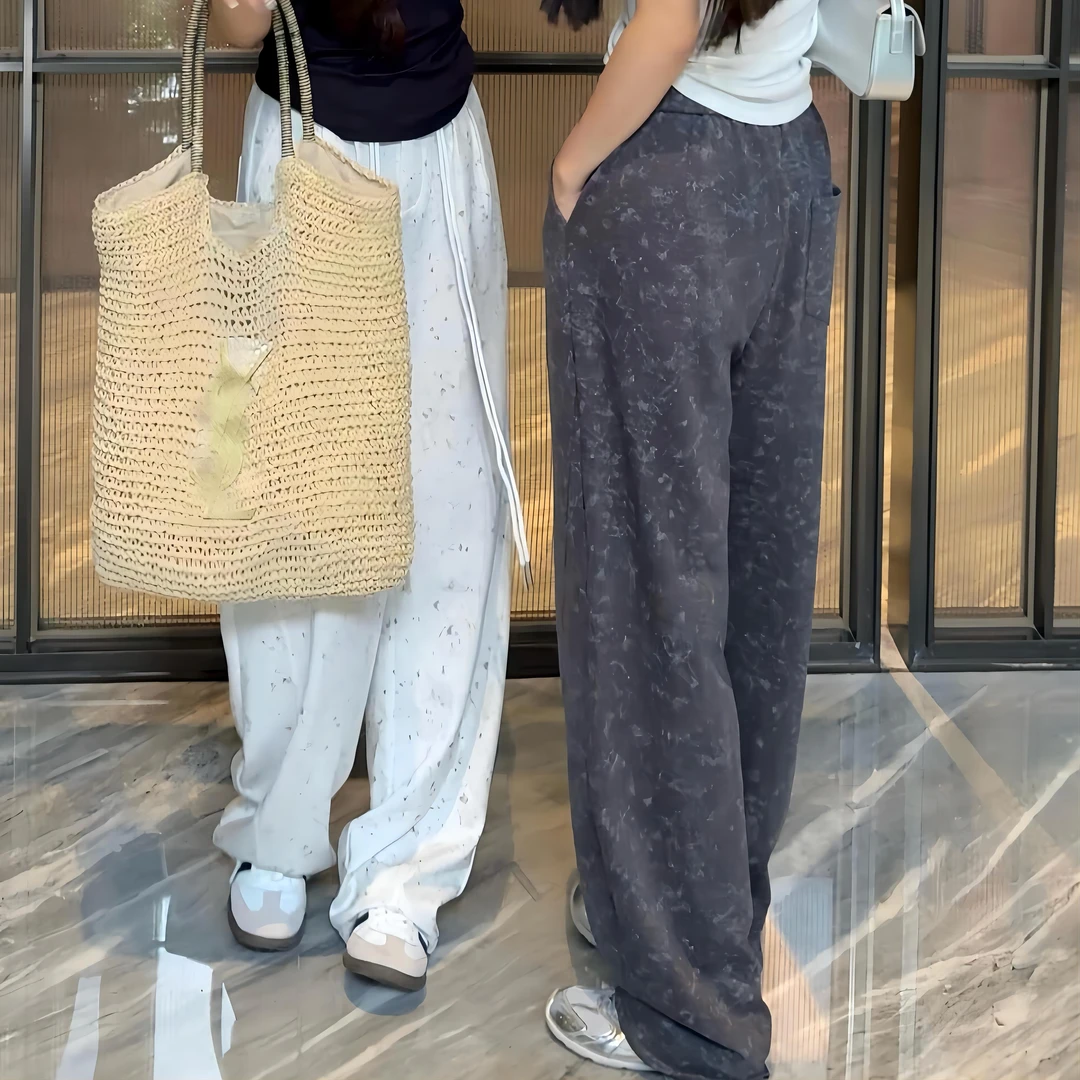 【大米和小鹿】2024夏季新款百搭高腰垂感百搭休闲扎染弯刀裤K915